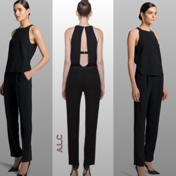 A.L.C. NWT Black Joanna Timeless Open Back Shelf bra Jumpsuit/Romper Sz 14 - Picture 2 of 14